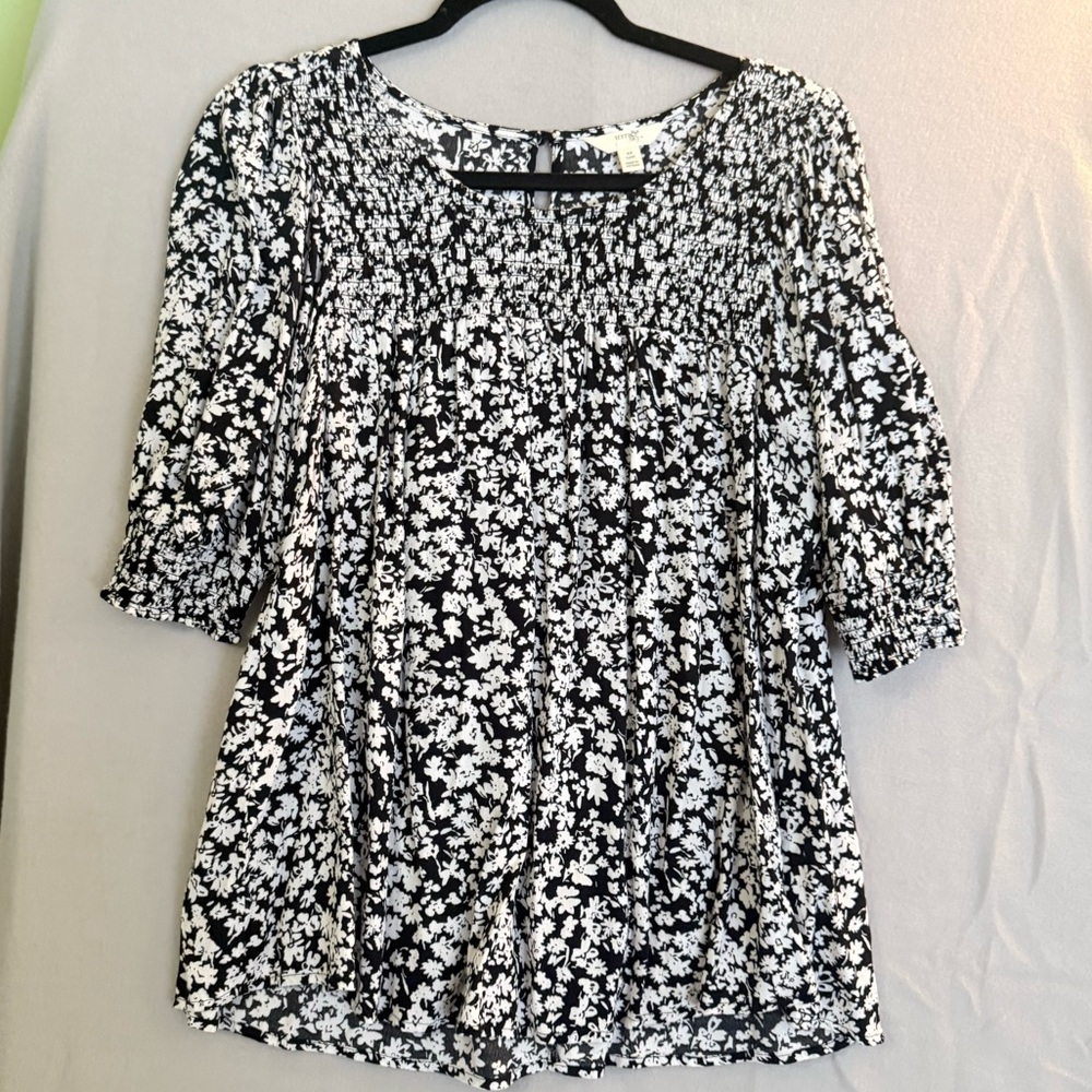 Terra & Sky Woman Monochrome Floral‎ Blouse 0X